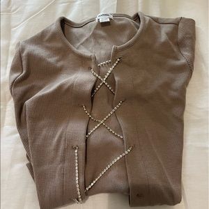 Garage long sleeve rhinestone crop top